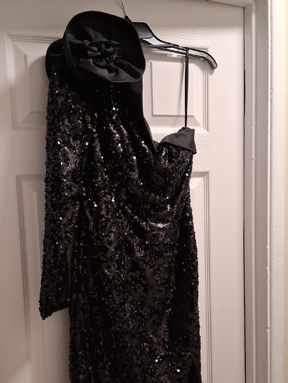 Source Unknown Black Sequin One-Shoulder Dress